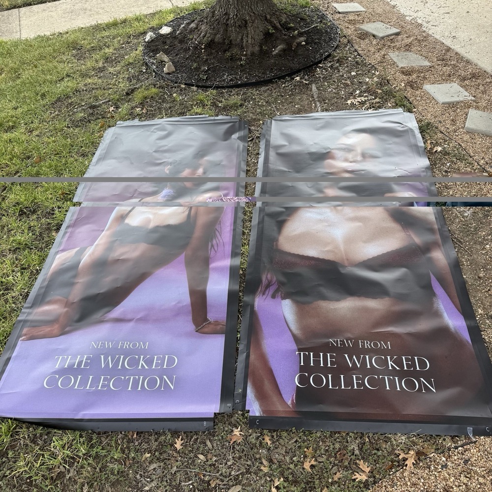 HUGE Victoria's Secret Wicked Banner Adriana Lima Store Display Pair 46x102in